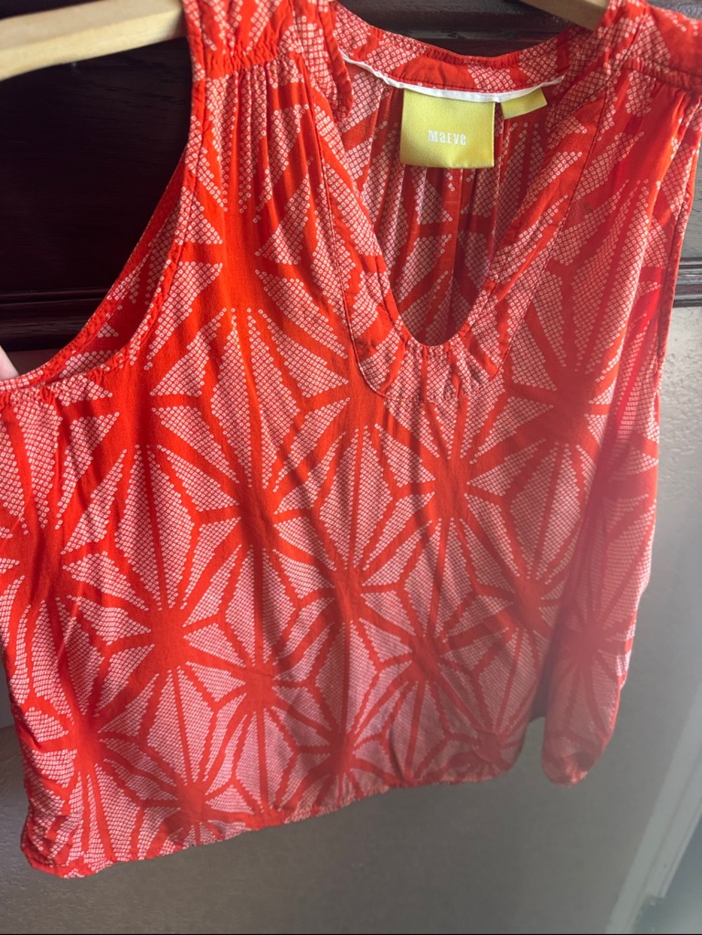 Maeve Orange-Red Geometric Sleeveless V-Neck Camisole Summer Sleeveless Blouse - Picture 5 of 5